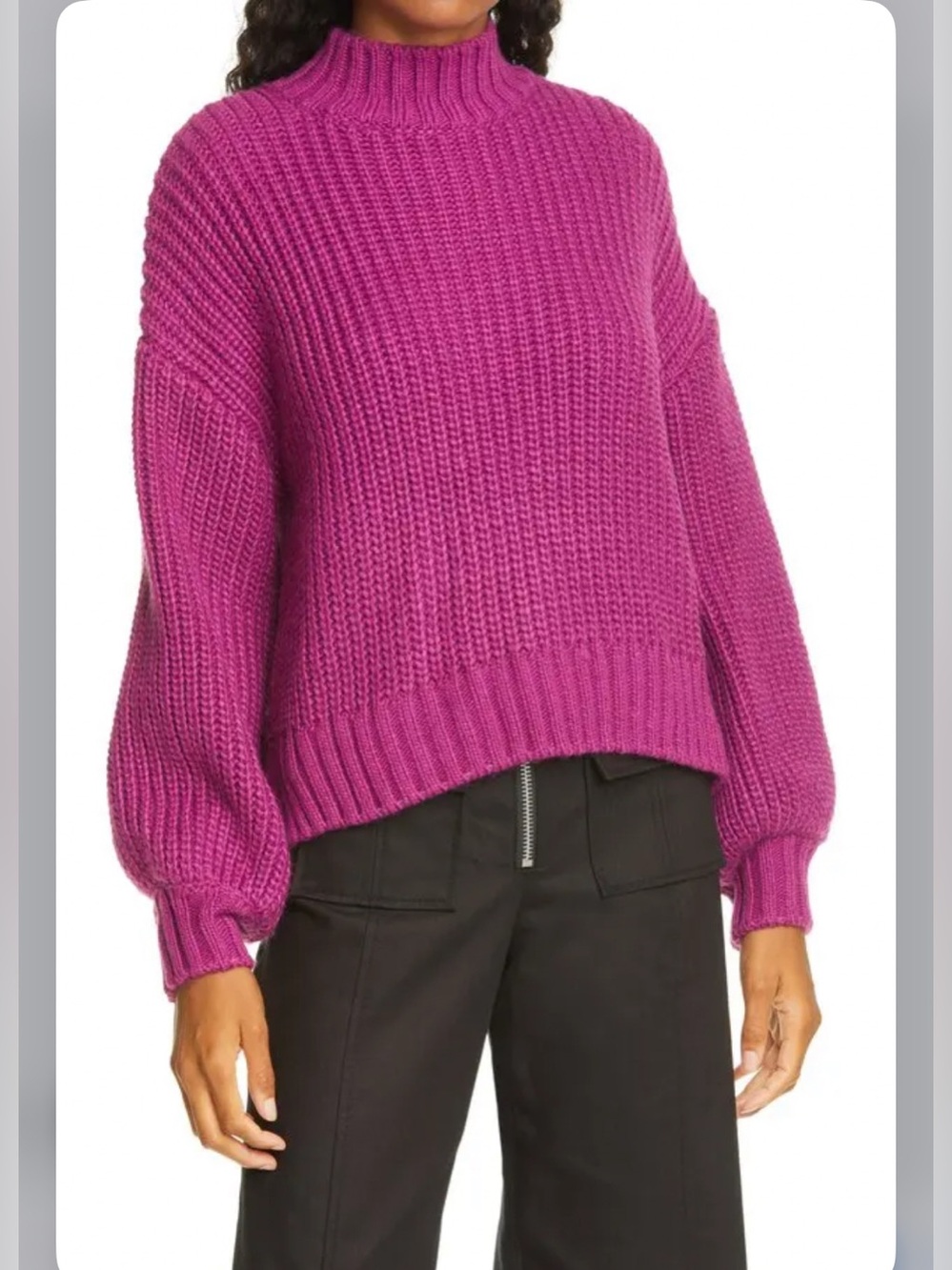 Cinq à Sept Chunky Mock Neck Sweater Women’s Fuchsia Balloon Sleeve Knit Sz xs